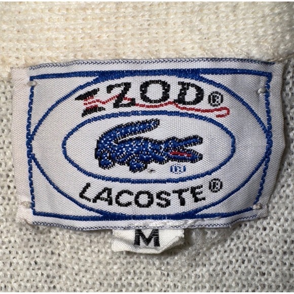 VTG IZOD Lacoste Cardigan Sweater Cream V Neck Button‎ Up Acrylic Mens Sz M - Picture 7 of 10